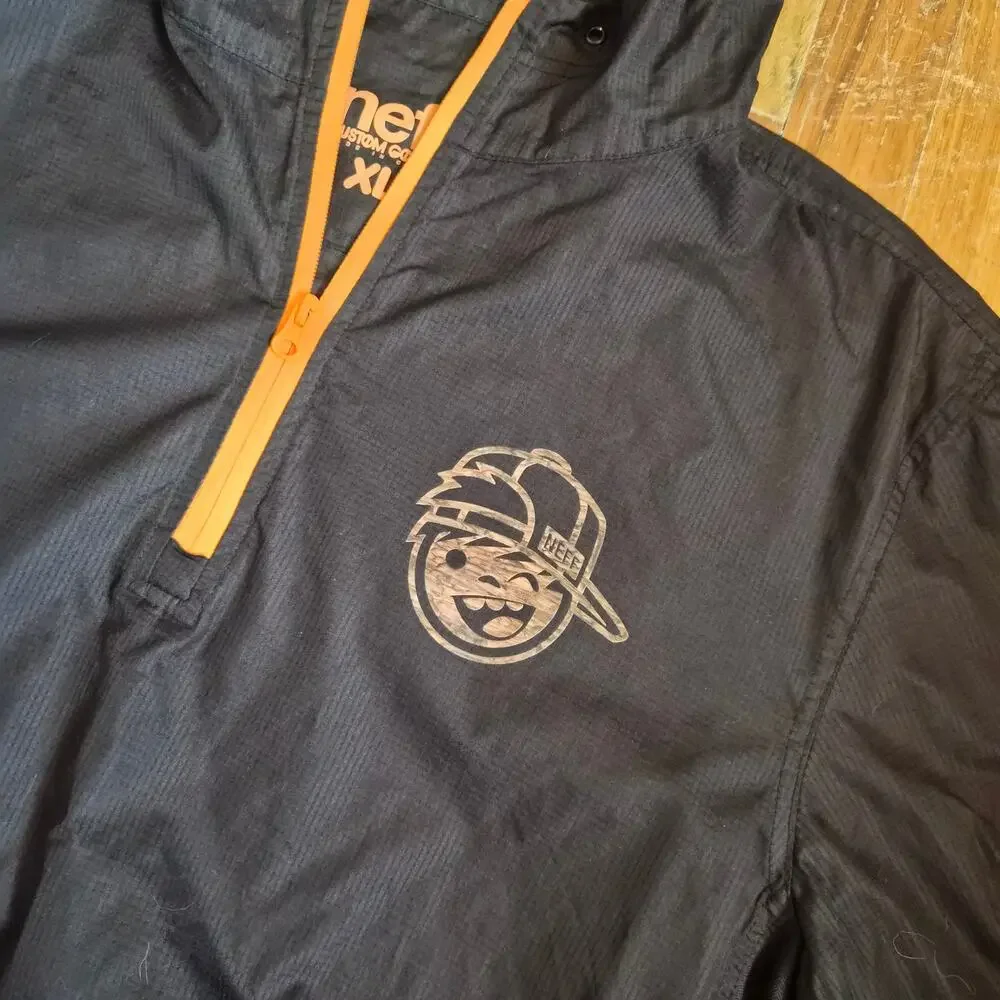 Neff Skate XL 3/4 quarter zip logo windbreaker black and orange Extra Large
